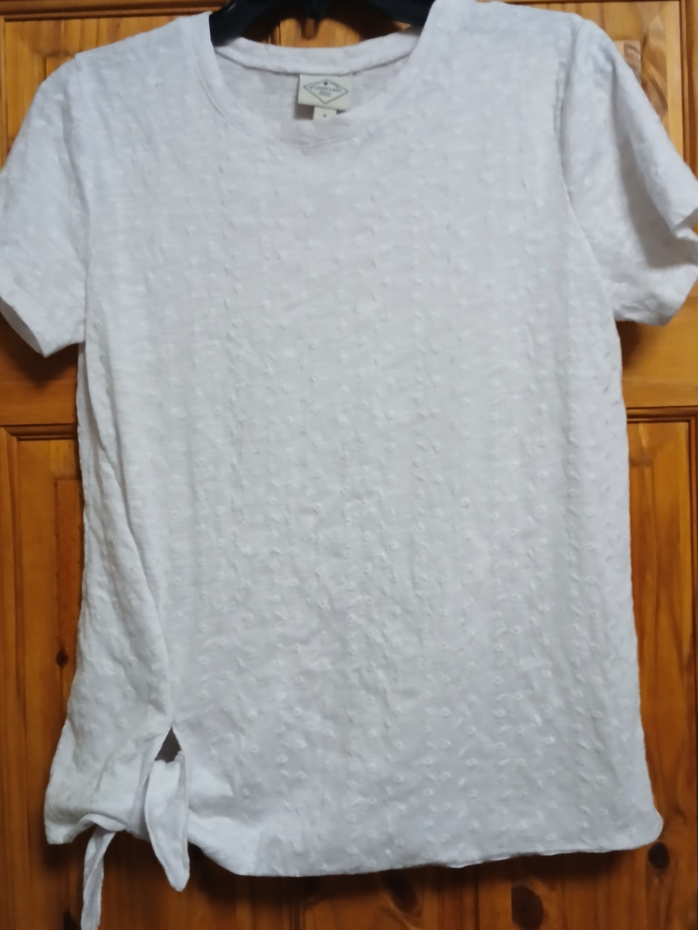 St. John's Bay White Textured Tie-Hem Short Sleeve Top